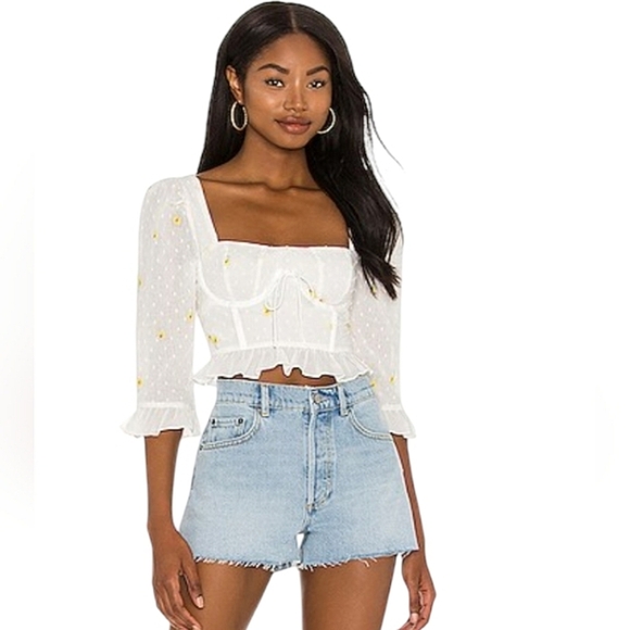 Revolve For Love & Lemons Daisy Floral Embroidered Abby Corset Top Size XS NWT - Picture 1 of 13